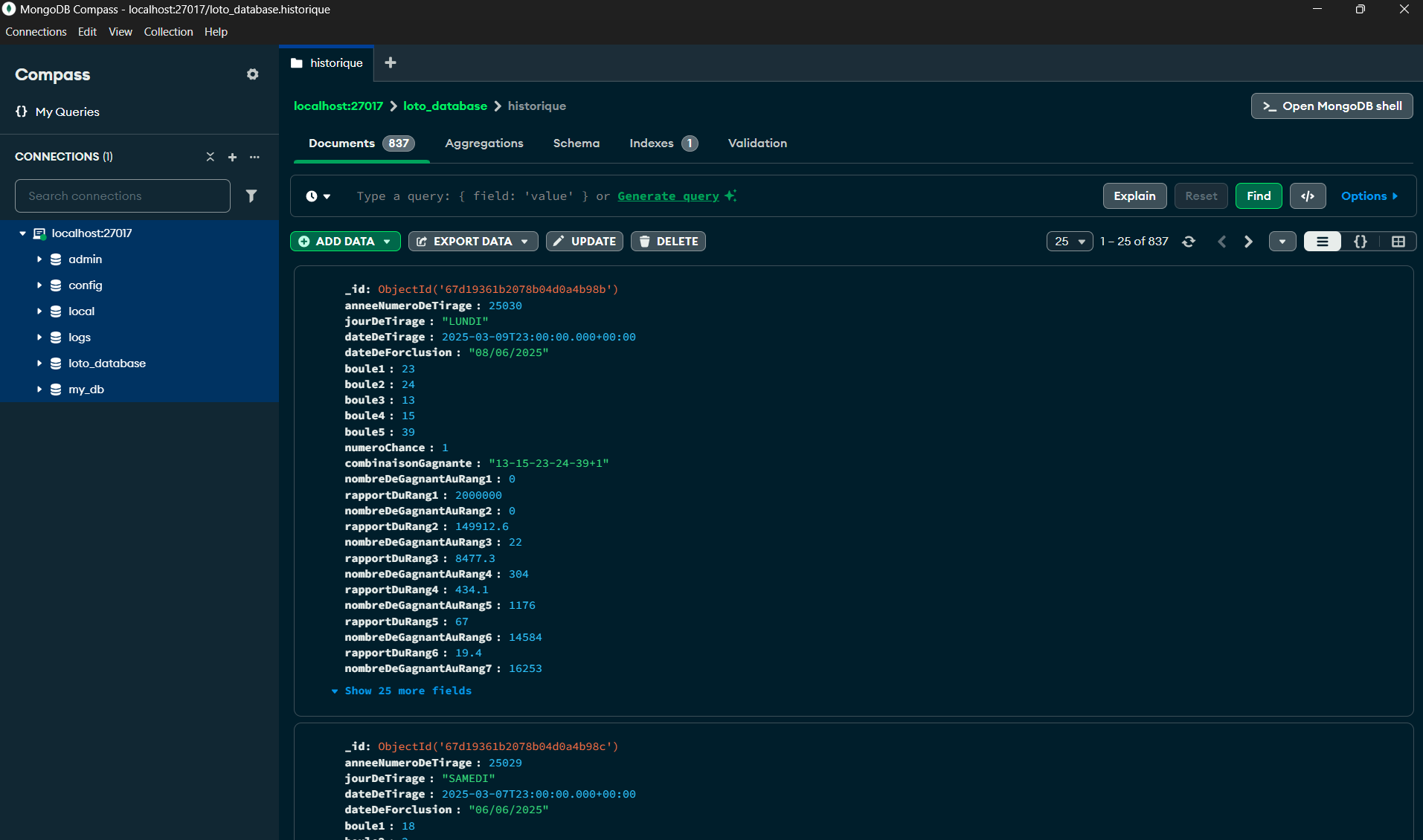 MongoDB Historique